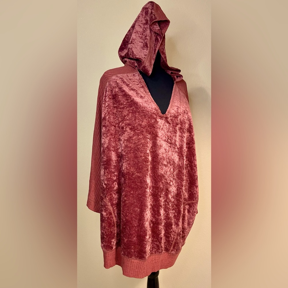 Free People Go Softly Velvet Hoodie in Mauve Maroon